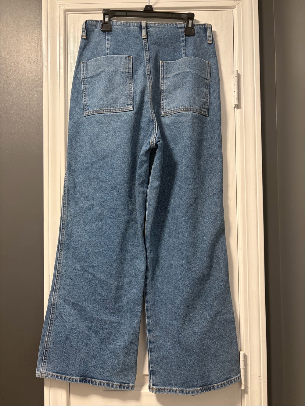 Zara Wide-Leg High-Rise Blue Denim Jeans with Gold Buttons - Picture 4 of 5